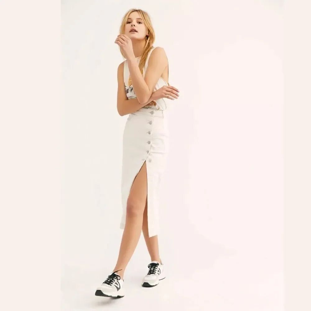 NEW FREE PEOPLE JASMINE BUTTONED MIDI DENIM SKIRT